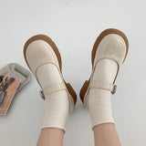Nude Pumps Block Heel White Mary Jane Leather Shoes