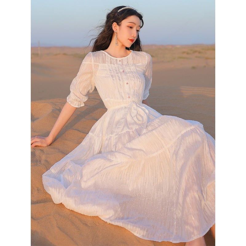 Fairy Dress White Temperament Long Dress Fairy Early Autumn Long Sleeves Women's Seaside Vacation