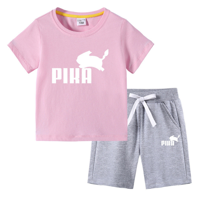 Children Pokemon Pikachu Tshirts & Shorts Cotton Short Sleeve Shorts Two Pieces Neutral