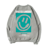 Smiley Face Hoodie Smiley Face Large Size round Neck Sweater Men's Clothing