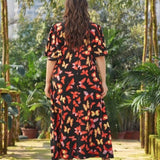 Women Plus Size Maxi Dressesv Collar Printed Butterfly Short Sleeve Dress