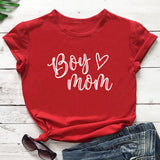 Boy Mama T Shirts Mother's Day Boy Mom Letter Heart Printing round Neck T-shirt