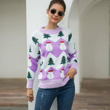Ugly Christmas Sweater Snowman Christmas Tree Knitwear Loose Long Sleeve Pullover Crew Neck Sweater Women