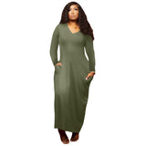 Work Dresses with Pockets Autumn and Winter New Large Size Women's Clothing Solid Color Sexy V-neck Dress