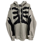 Skeleton Hoodie Autumn Coat Skeleton Irregular Pattern Print Gray Hooded Cardigan Coat