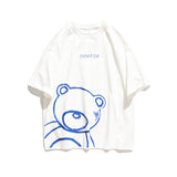 Short Sleeve T-shirt Summer Pure Cotton Cartoon Bear Printed Casual Loose Men's and Women's round Neck Half Sleeve Top Tee