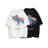 Unicorn Reflective T-shirt Men Loose Street Rainbow Short Sleeve Couple Colorful Laser Crew Neck T-shirt