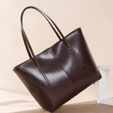 The Teacher Tote Simple Leather Women Bag Vintage Tote Bag Cowhide Portable Shoulder Crossbody Bag