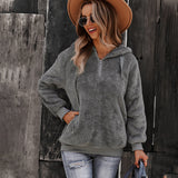 Women Sherpa Jacket Winter Warm and Loose Solid Color Hoodie Casual