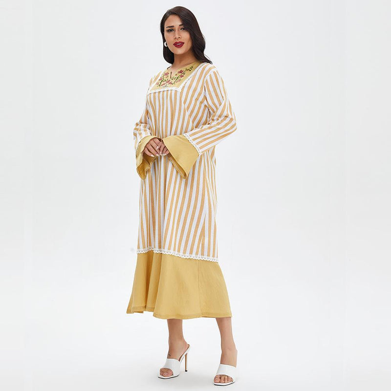 Muslim Women Stylish Kashibo Abaya Muslim Ladies Long Gown Islamic Clothing Jilbab Jalabiya Casual Loose Plus Size Embroidery Solid Color Dress