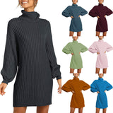 Sweater Dress Outfit With Tights 2 Piece Set Sweater Autumn and Winter Fashion Women's Clothing High Collar Mid-Length Sweaters
