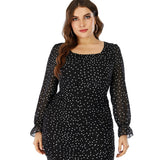 Women Plus Size Mini Dresses Polka Dot Chiffon Smocked Ruffled Bodycon Dress