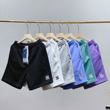 Yankees Summer Letter Embroidered Couple Loose Drawstring Knitted Trousers Men's and Women's Casual Shorts