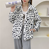 Women Dalmatian Coat Leopard Print Lamb Wool Coat Female Autumn And Winter Loose