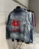 Spray Painted Jacket Autumn and Winter Graffiti Printing Coat Denim Jacket