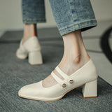 Nude Chunky Heel Mary Jane High Heels