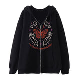 Skeleton Hoodie Winter Fleece Women's Long Sleeve Hoodie Heart-Shaped Clothes Printed Zipper