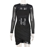 Kesha Black Dress Sexy Patchwork Mesh See-through Women's Dress