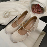 Nude Pumps Block Heel Leather Shoes