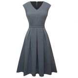 Work Dresses with Pockets Women's Retro Temperament Waist-Controlled Dress Solid Color Slim Dress