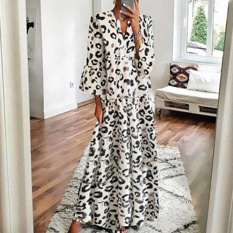 Beth Dutton Bohemian Dress Winter Autumn Midi Dresses Leopard Print Dress