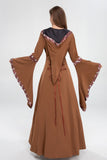 Vintage Empire Waist Dress Halloween Court Costume Bell Sleeve Hooded Dress