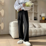 Men Suit Pants Drooping Straight Wide Leg Pants Loose Casual