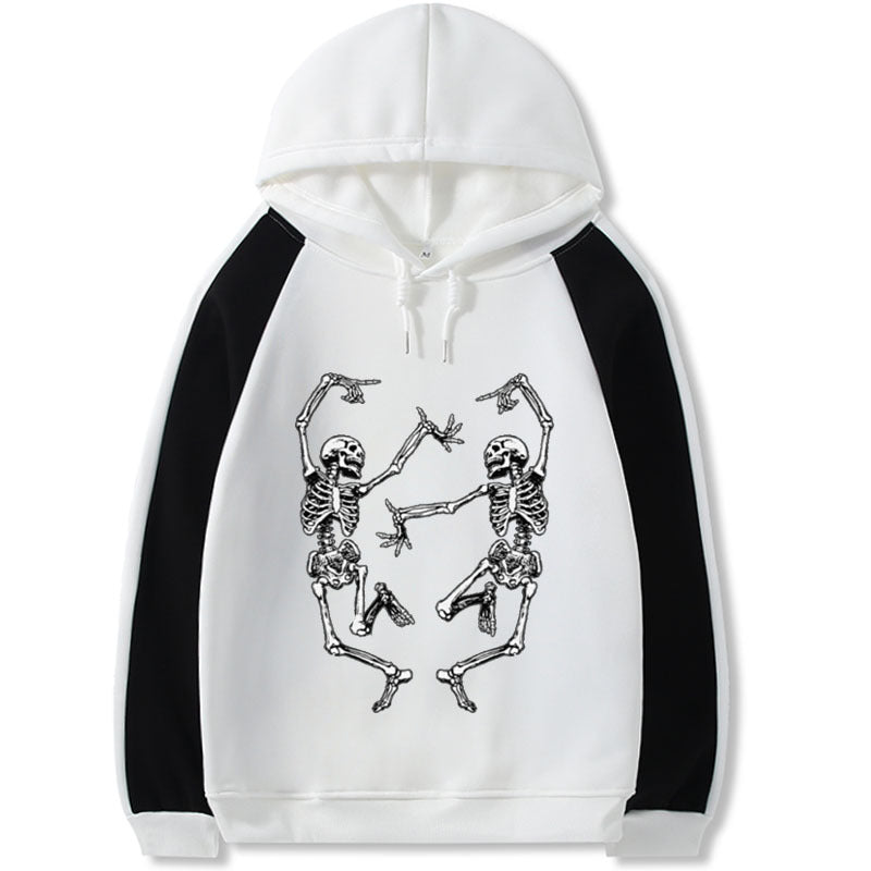Skeleton Hoodie Dancing Bones Casual plus Size Loose Top Contrast Color Hoodie Women