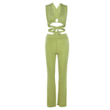 Women Top & Pant 2 Piece Set Summer Sexy Hollow out Vest Slim Pants Suit