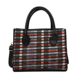 The Teacher Tote Vintage Crossbody Large Capacity Shoulder Bag Simple Color Plaid Stitching Portable Women's Bag