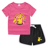 Children Pokemon Pikachu Tshirts & Shorts Casual Sports Sweat-Absorbent Suit Neutral