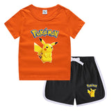 Children Pokemon Pikachu Tshirts & Shorts Casual Sports Sweat-Absorbent Suit Neutral