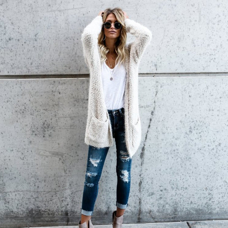 Women Sherpa Jacket Autumn and Winter Hooded Double-Sided Wear Mid-Length Cardigan Top Sweater Fall Winter Coat