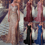 The Great Gatsby Daisy Dress Sexy One-Shoulder Sleeveless Bronzing Dress Split Dress