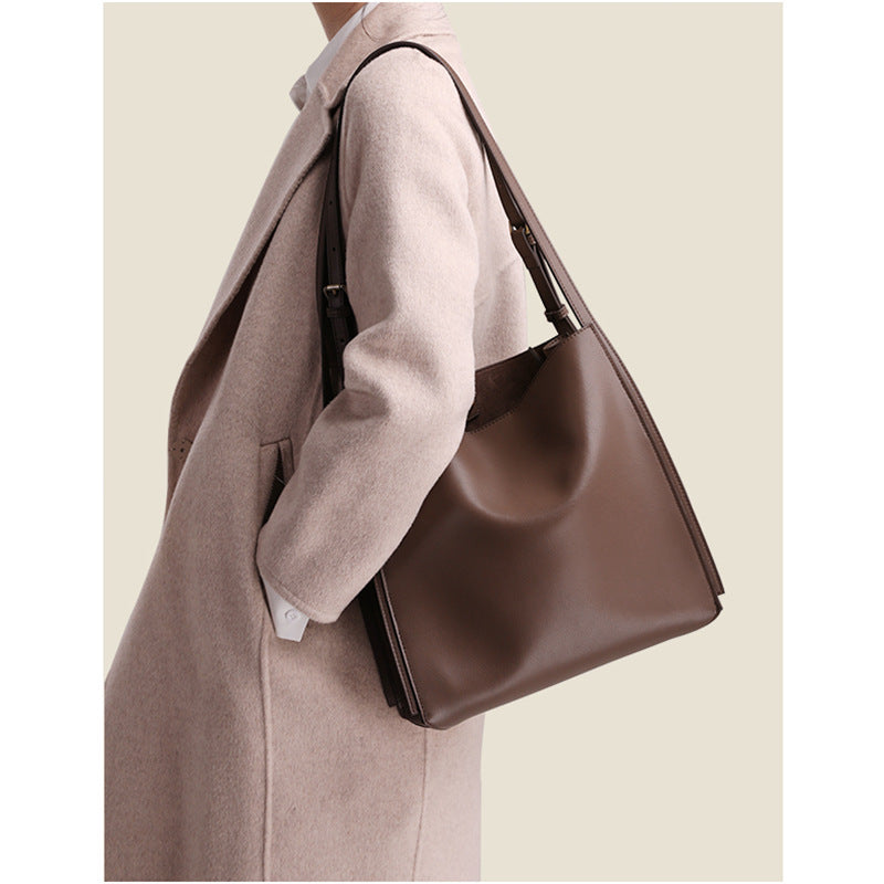 The Teacher Tote Bucket Bag Genuine Leather Bag Large Capacity Women's Bag Tote Bag Women's Crossbody Cowhide Shoulder Bag