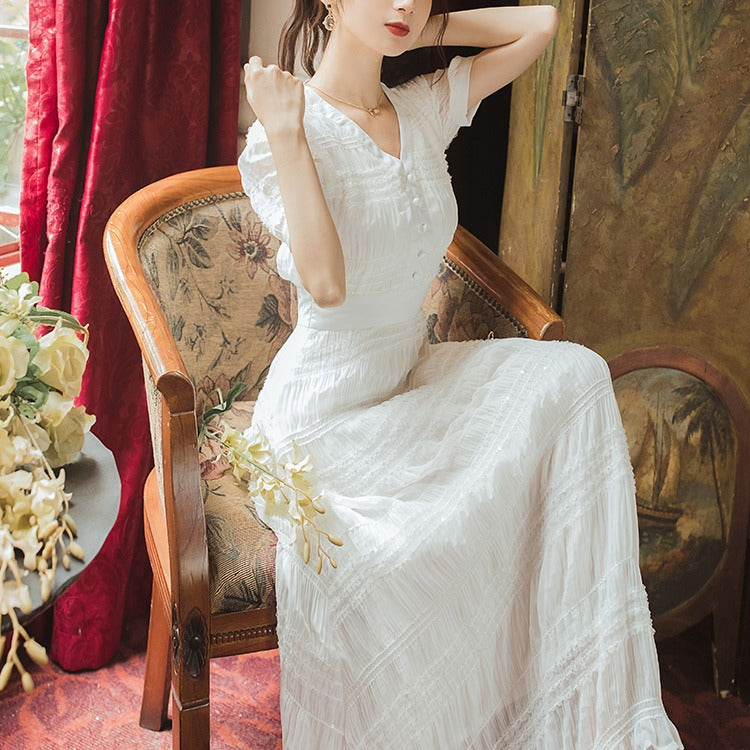 Women's cottagecore Dress Summer White Dress Women's Holiday Beach Dress