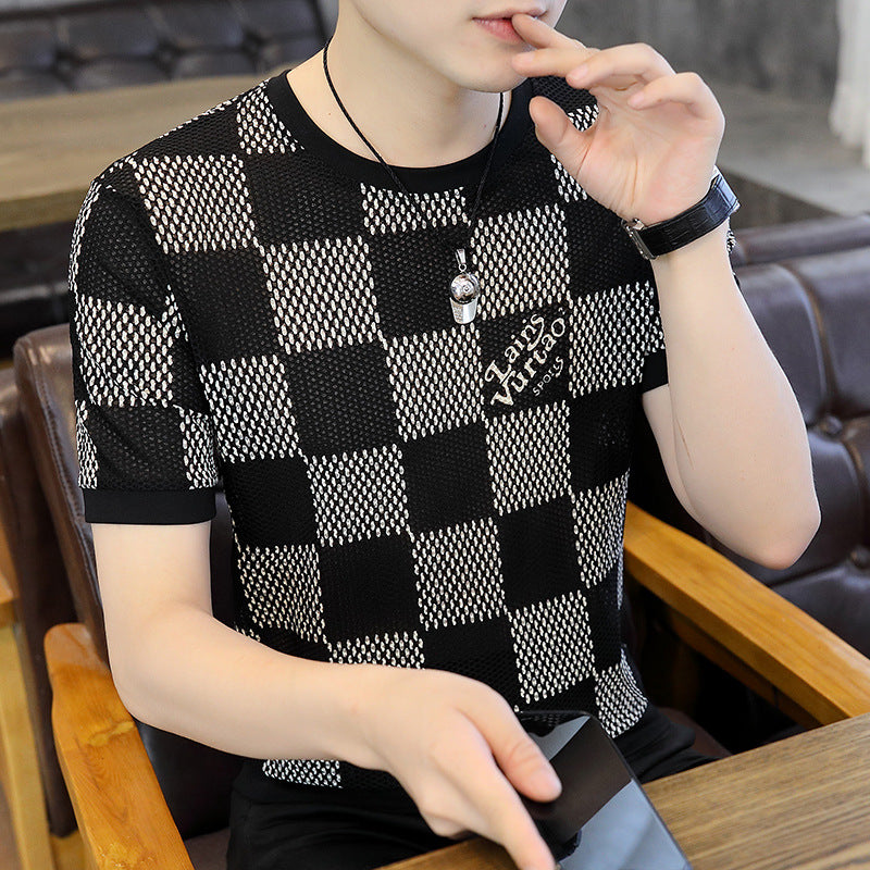 Moisture Wicking T Shirts Round Neck Plaid