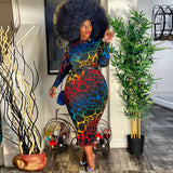 Women Plus Size Midi Dresses Printed Skinny Sheath Mid-Length Dress