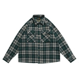 Mens Flannel Jacket Vintage Wool Plaid Top Loose Long Sleeve Shirt Coat Men's Autumn