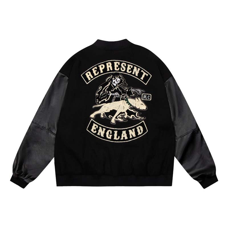 Present Hoodie Soul Hound Wizard Print Flocking Leather Sleeve Baseball Uniform