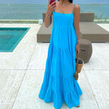 Women Bohemian Dress Loose Solid Color Suspender Dress