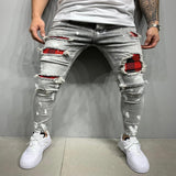 J Shaped Jeans New Men's Jeans Casual Slim Fit Ripped Ankle-Tied Jeans Fashion