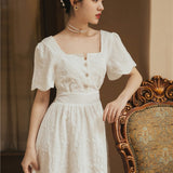 Women Cottagecore Dress Retro White Dress for First Love Summer