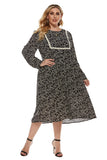 Women Plus Size Midi Dresses Printed Long Sleeve Dress