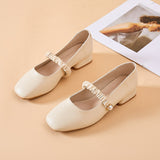 Nude Chunky Heel Vintage Mary Jane Shoes