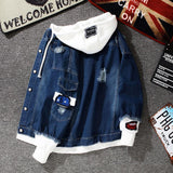 Varsity Autumn Hooded Denim Baseball Jacket Casual Fashionable Large Size Loose