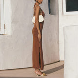 Women Summer Dresses Midaxi Dress Summer Women's Knitted Backless Slit Suspender Dress Summer