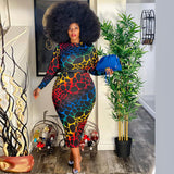 Women Plus Size Midi Dresses Printed Skinny Sheath Mid-Length Dress
