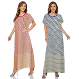 Muslim Women Stylish Kashibo Abaya Muslim Ladies Long Gown Islamic Clothing Jilbab Jalabiya Short Sleeve Round Neck Printed Summer Fashion Long Skirt