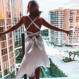 Women Summer Dresses Midi Dress  Spring Sexy Satin V-neck Backless Dress